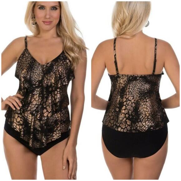 Magicsuit NWT Rita Tankini Top Gold Rush Size 12 Tiered Ruffle V-Neck Adjustable - Picture 1 of 11